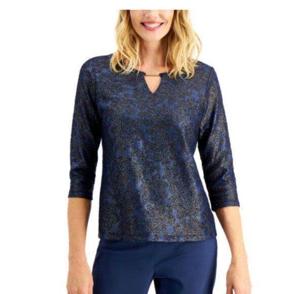 JM Collection Tops - JM Collection Textured Hardware Top Intrepid Blue L